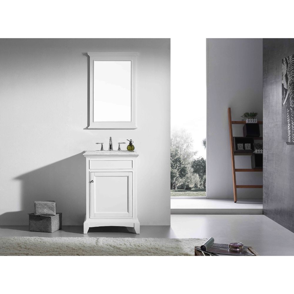 Eviva Elite Stamford 24 In. White Solid Wood Bathroom Vanity Set With Double Og White Carrera Marble Top and White Undermount Porcelain Sink