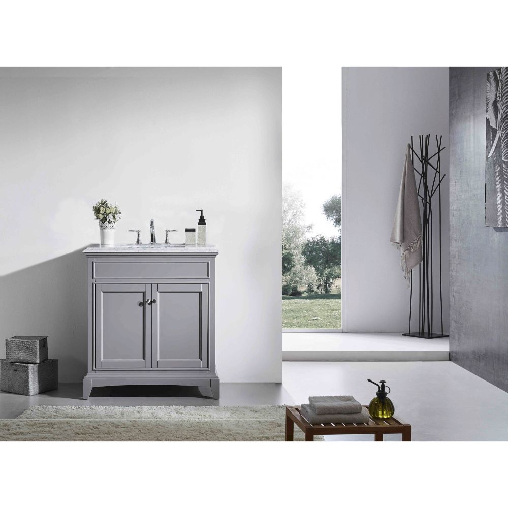 Eviva Elite Stamford 30 In. Gray Solid Wood Bathroom Vanity Set With Double Og White Carrera Marble Top and White Undermount Porcelain Sink
