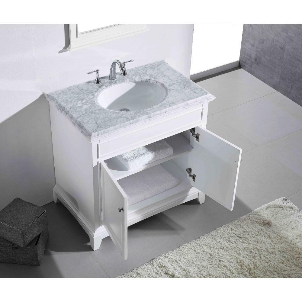 Eviva Elite Stamford 60 White Solid Wood Bathroom Vanity Set with Double  OG White Carrera Marble Top & White Undermount Porcelain Sinks