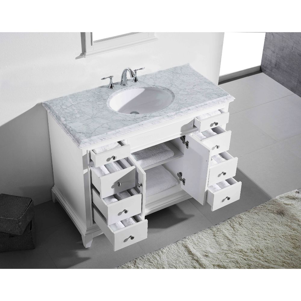 Eviva Elite Stamford 42 In. White Solid Wood Bathroom Vanity Set With Double Og White Carrera Marble Top and White Undermount Porcelain Sink