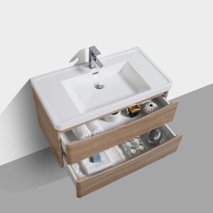 Eviva Smile 36 in. Wall Mount White Oak Modern Bathroom Vanity Set with Integrated White Acrylic Sink