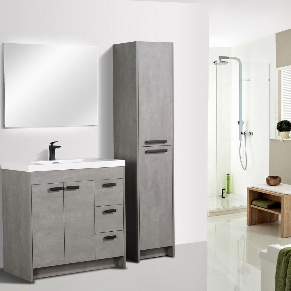 Eviva Lugano 36 In. Cement Gray Modern Bathroom Vanity With White Integrated Acrylic Sink