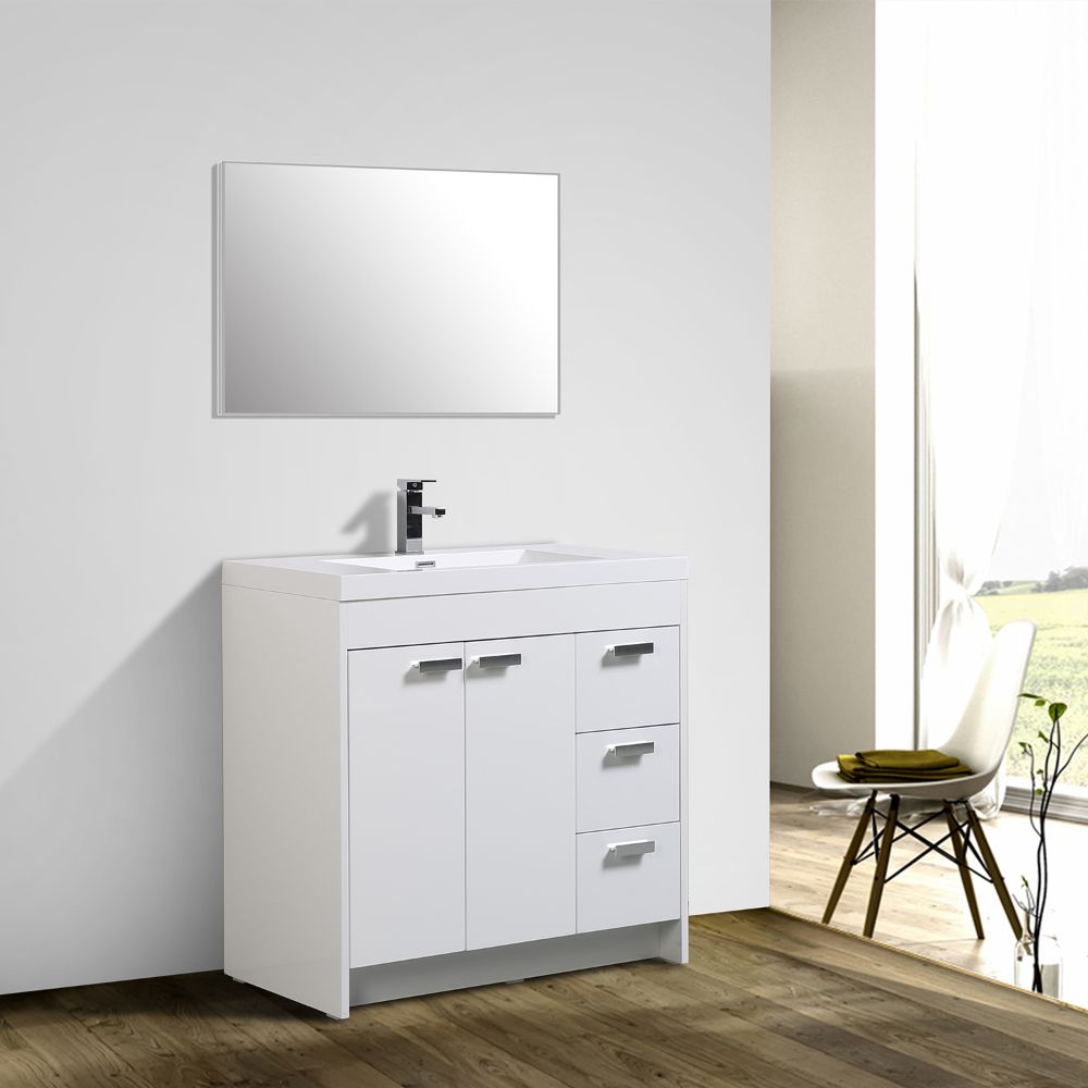 Eviva Lugano 36 In. White Modern Bathroom Vanity With White Integrated Acrylic Sink