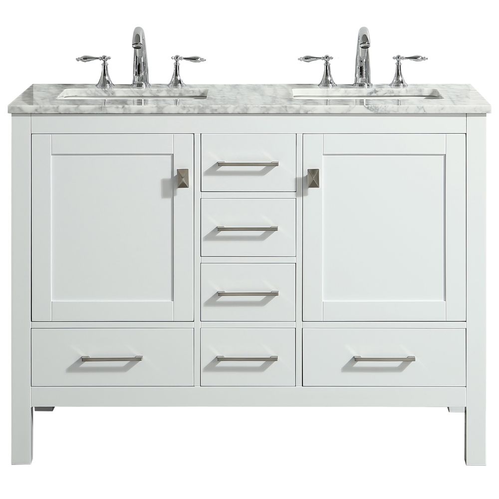Eviva Aberdeen 48 In. Transitional White Double Bathroom Vanity With White Carrera Countertop