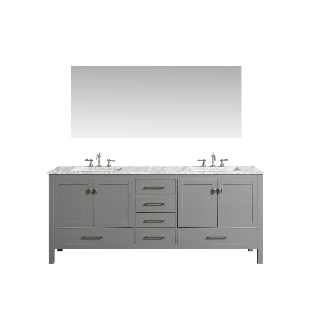 Eviva Aberdeen 72 In. Transitional Grey Bathroom Vanity With White Carrera Countertop and Double Square Sinks