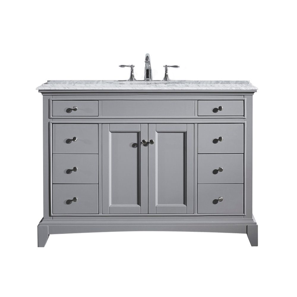 Eviva Elite Stamford 42 In. Grey Solid Wood Bathroom Vanity Set With Double Og White Carrera Marble Top and White Undermount Porcelain Sink