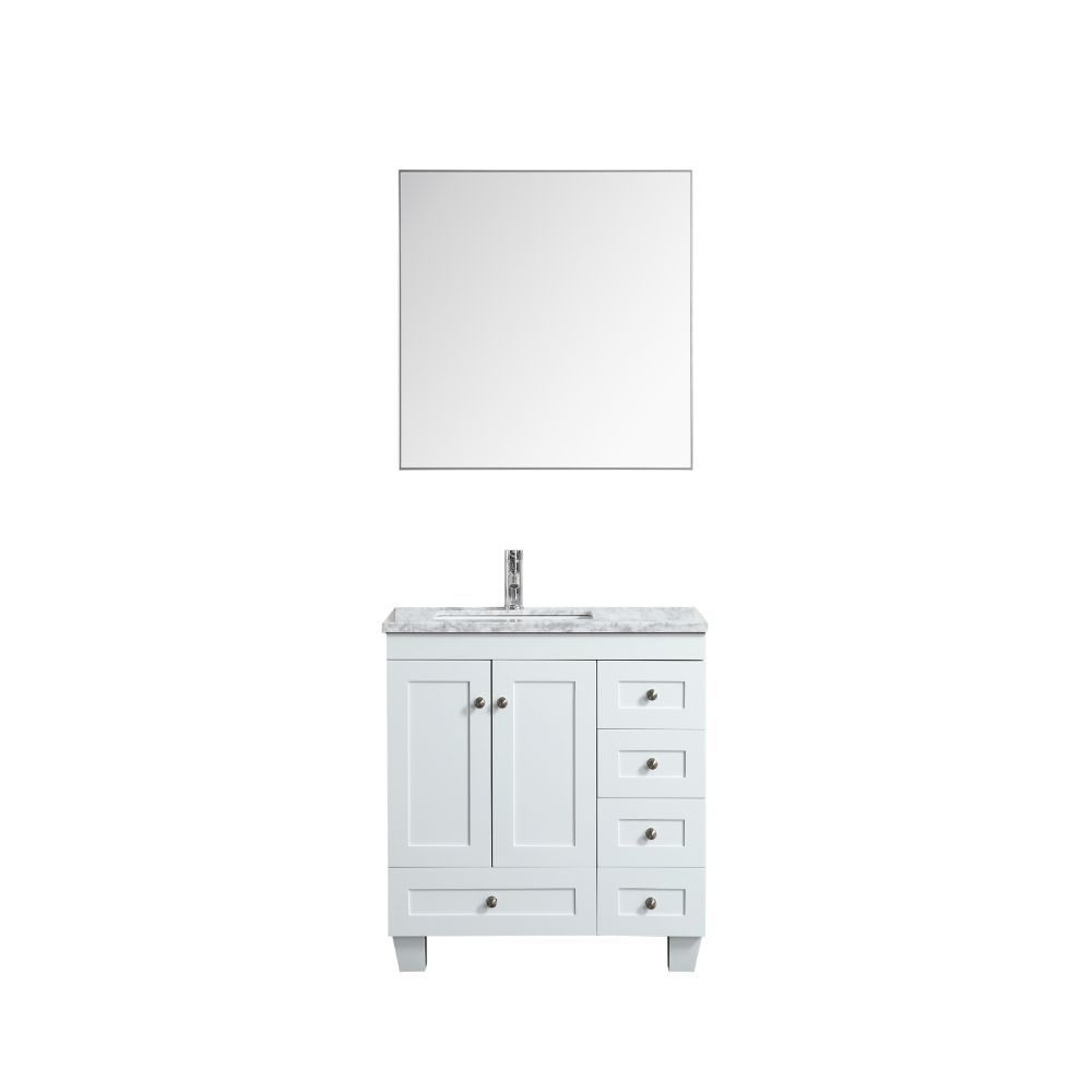 Eviva Happy 30 in. X 18 in. Transitional White Bathroom Vanity With White Carrera Marble Countertop