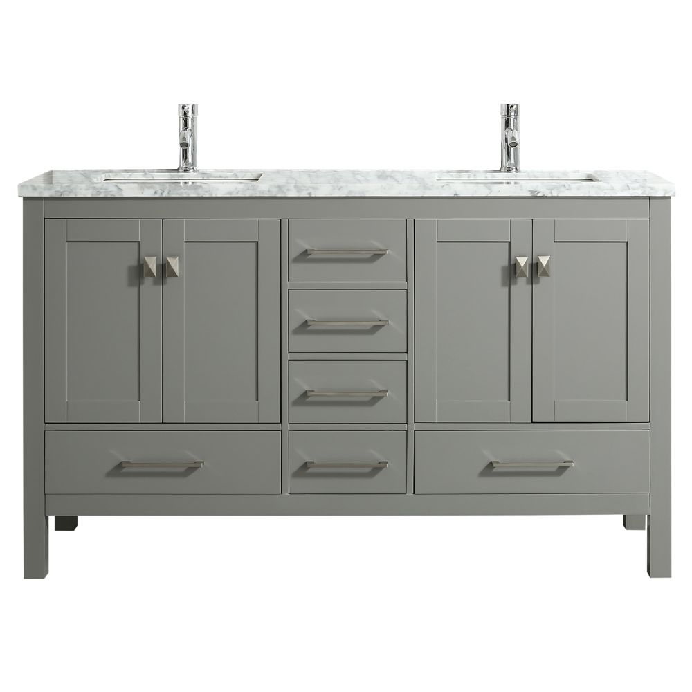 Eviva London 60 inch Transitional Gray Bathroom Vanity With White Carrara Marble Countertop
