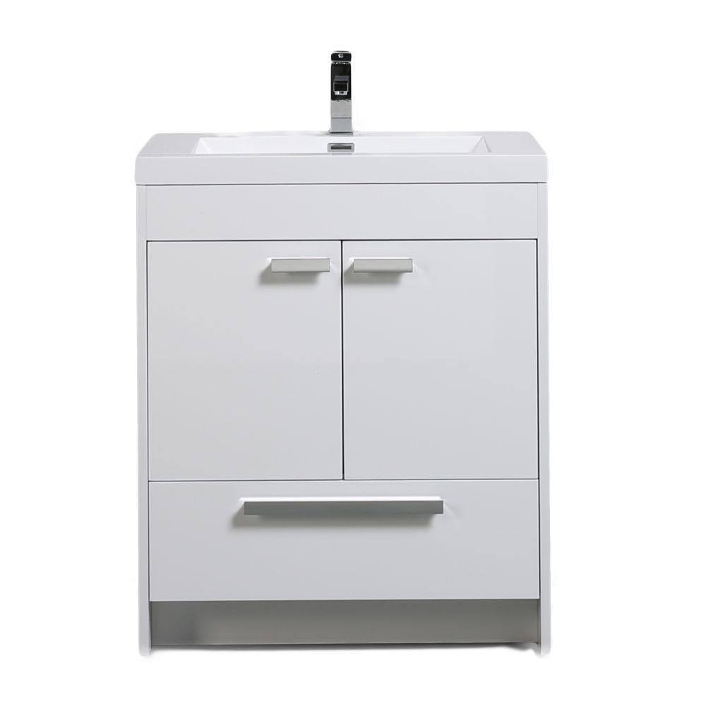 Eviva Lugano 30 In. White Modern Bathroom Vanity With White Integrated Acrylic Sink