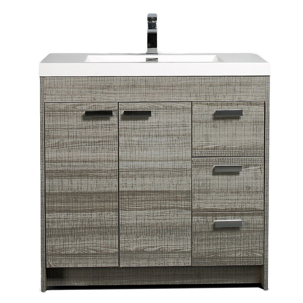 Eviva Lugano 36 In. Ash Modern Bathroom Vanity With White Integrated Acrylic Sink