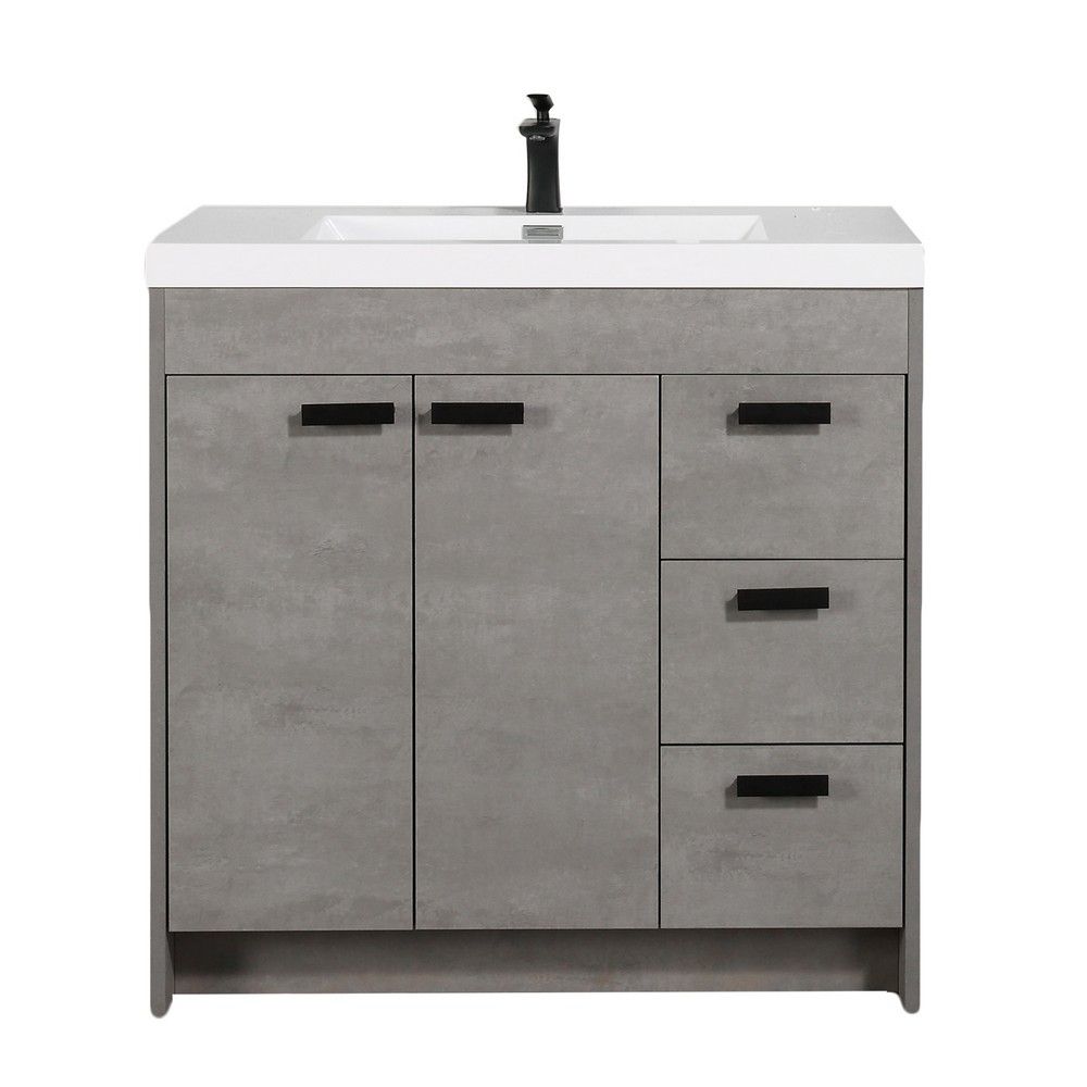 Eviva Lugano 36 In. Cement Gray Modern Bathroom Vanity With White Integrated Acrylic Sink