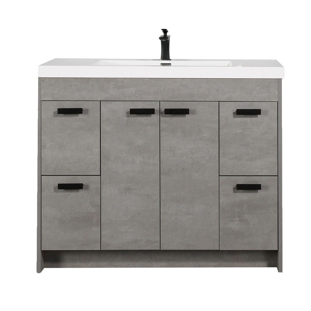 Eviva Lugano 42 In. Cement Gray Modern Bathroom Vanity With White Integrated Acrylic Sink
