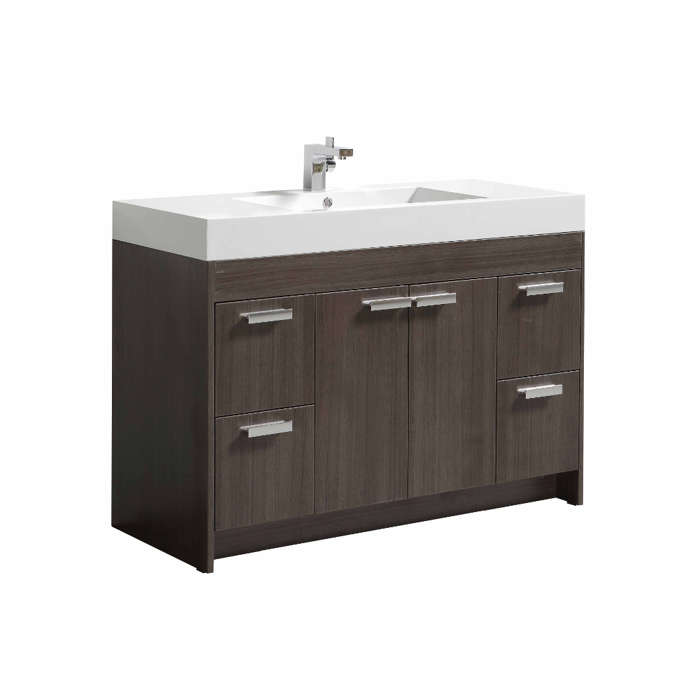 Eviva Lugano 48 In. Grey Oak Modern Bathroom Vanity With White Integrated Acrylic Sink