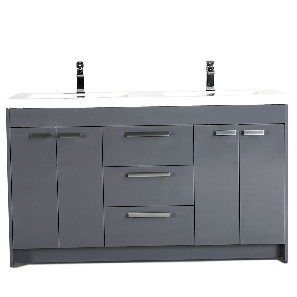 Eviva Lugano 60 In. Gray Modern Double Bathroom Vanity With White Integrated Acrylic Sink