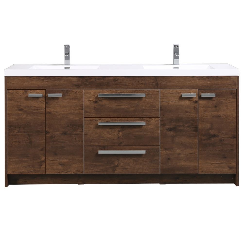 Eviva Lugano 60 In. Rosewood Modern Double Bathroom Vanity With White Integrated Acrylic Sink
