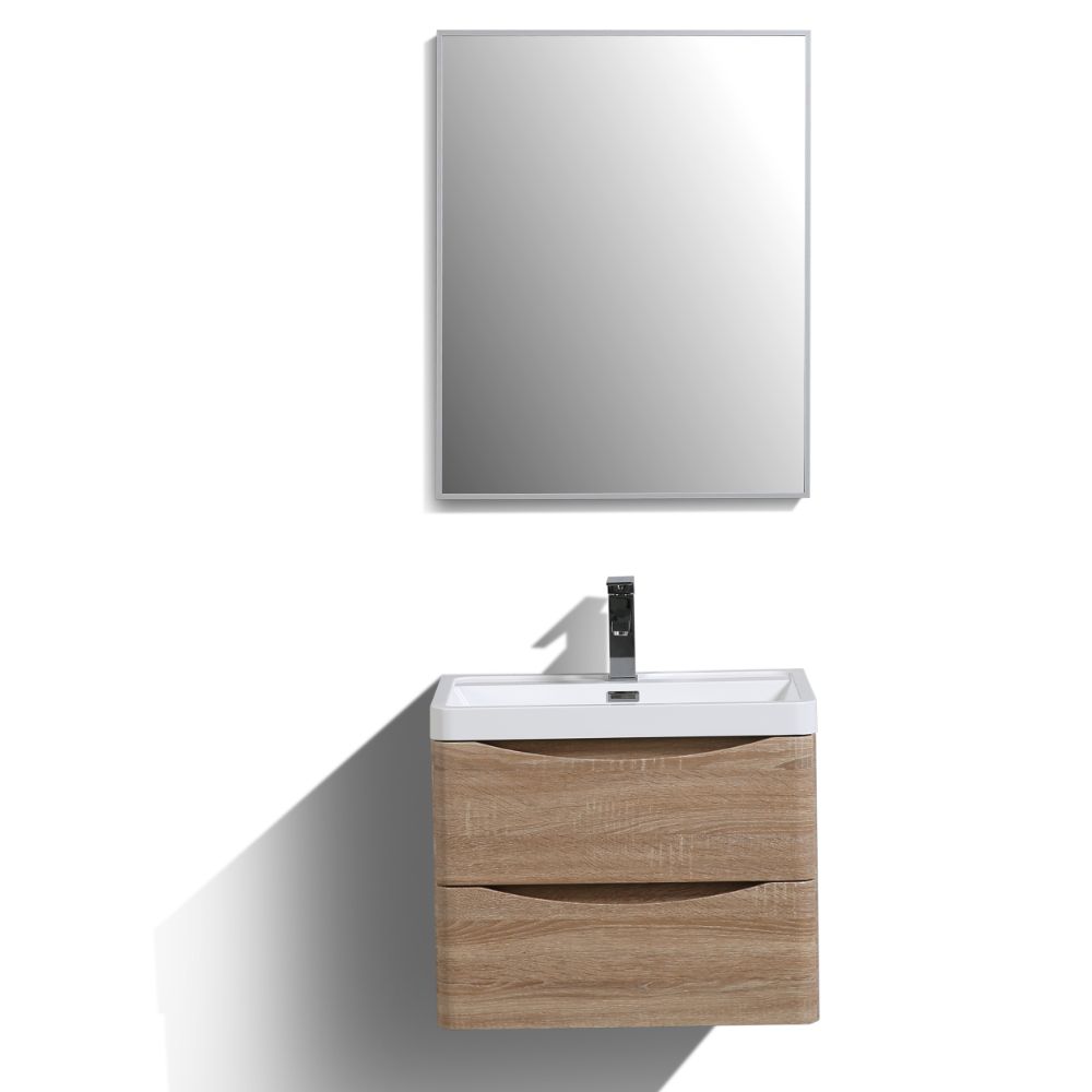 Eviva Smile 24 in. Wall Mount White Oak Modern Bathroom Vanity Set with Integrated White Acrylic Sink