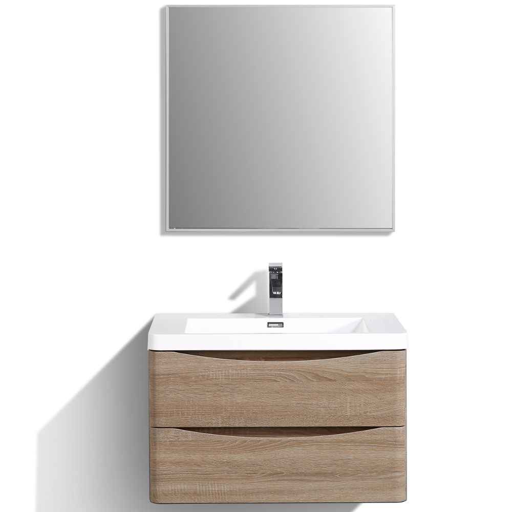 Eviva Smile 30 in. Wall Mount White Oak Modern Bathroom Vanity Set with Integrated White Acrylic Sink