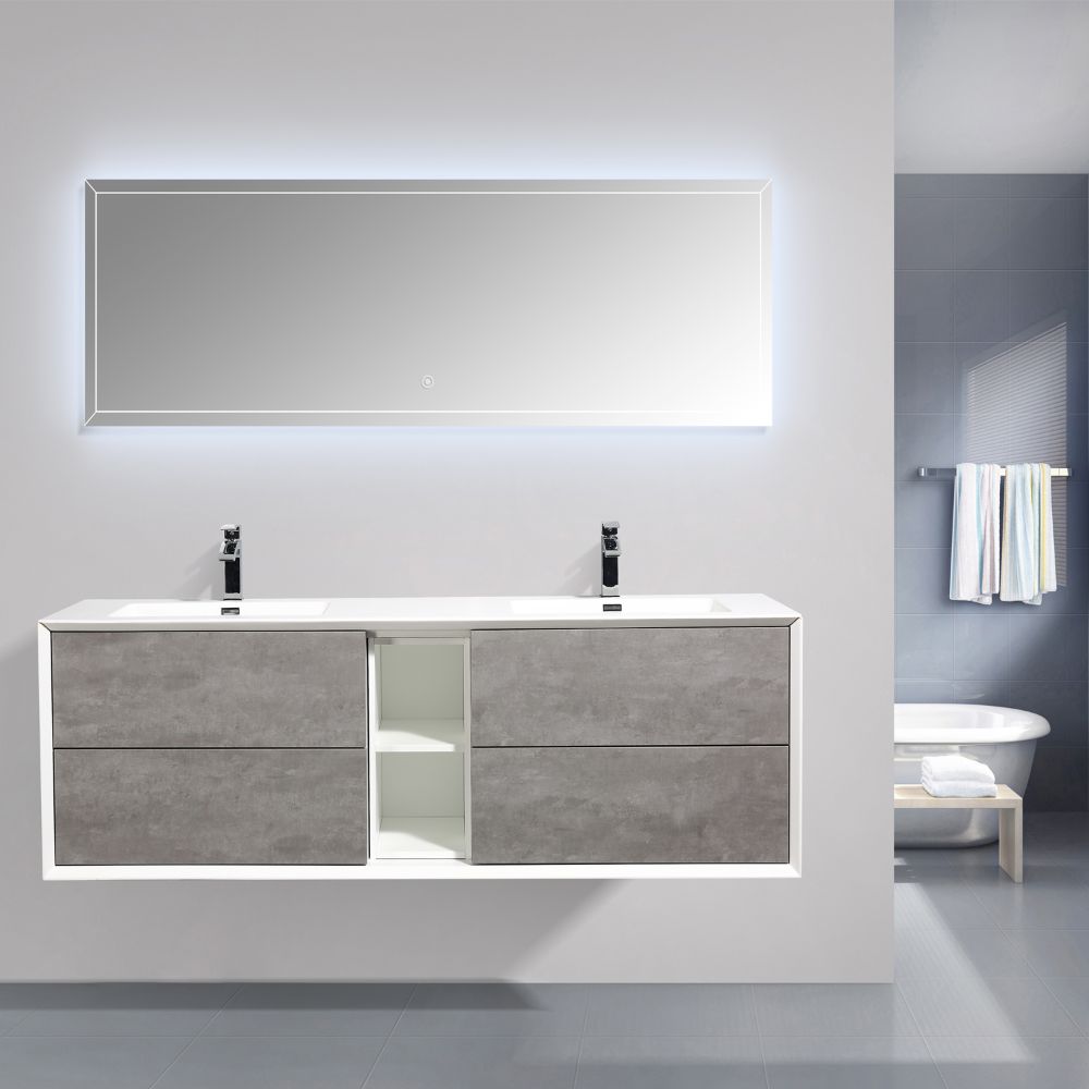 Eviva Vienna 75 inch Cement Gray Wall Mount Bathroom Vanity