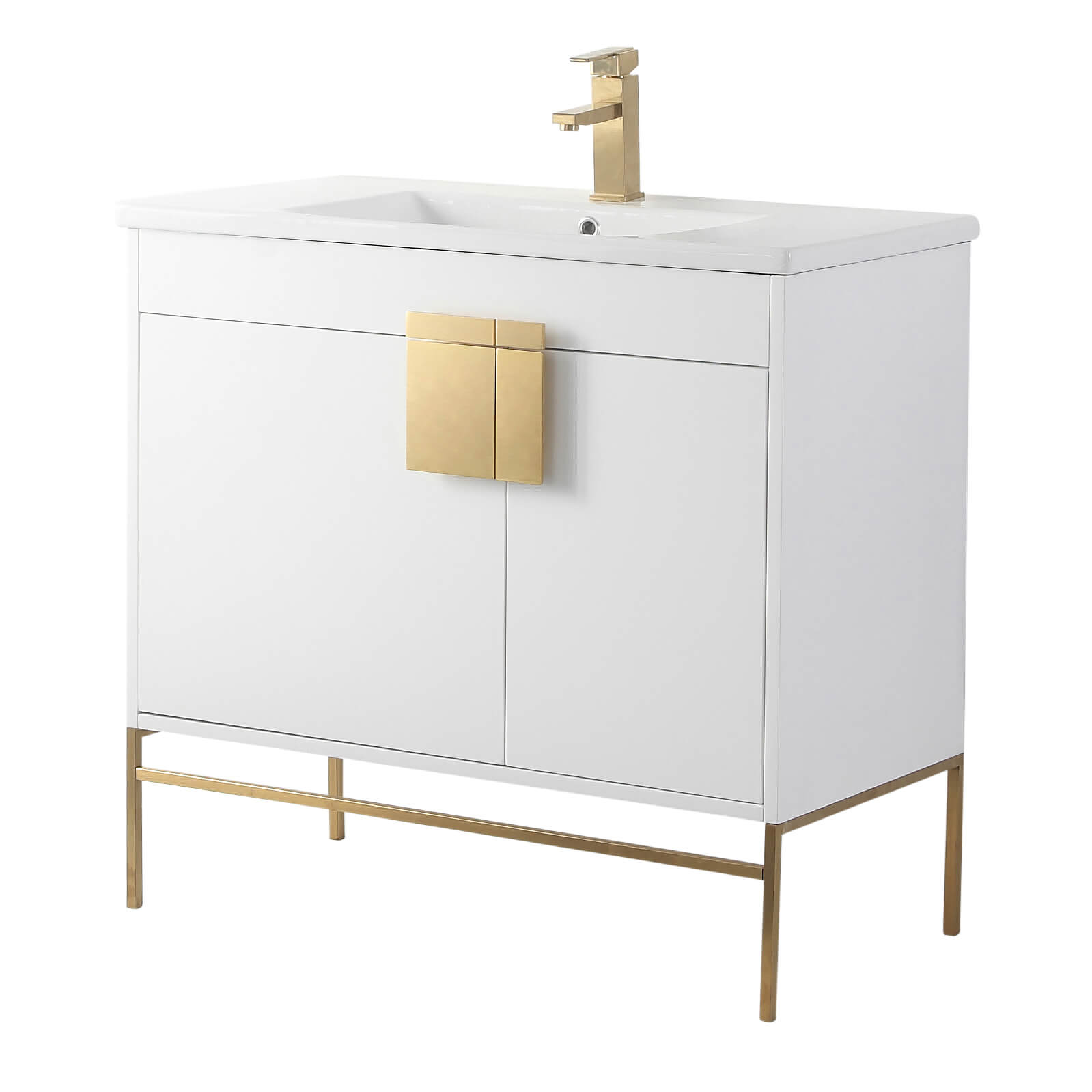 Shawbridge 36" Modern Bathroom Vanity  White with Satin Brass Hardware