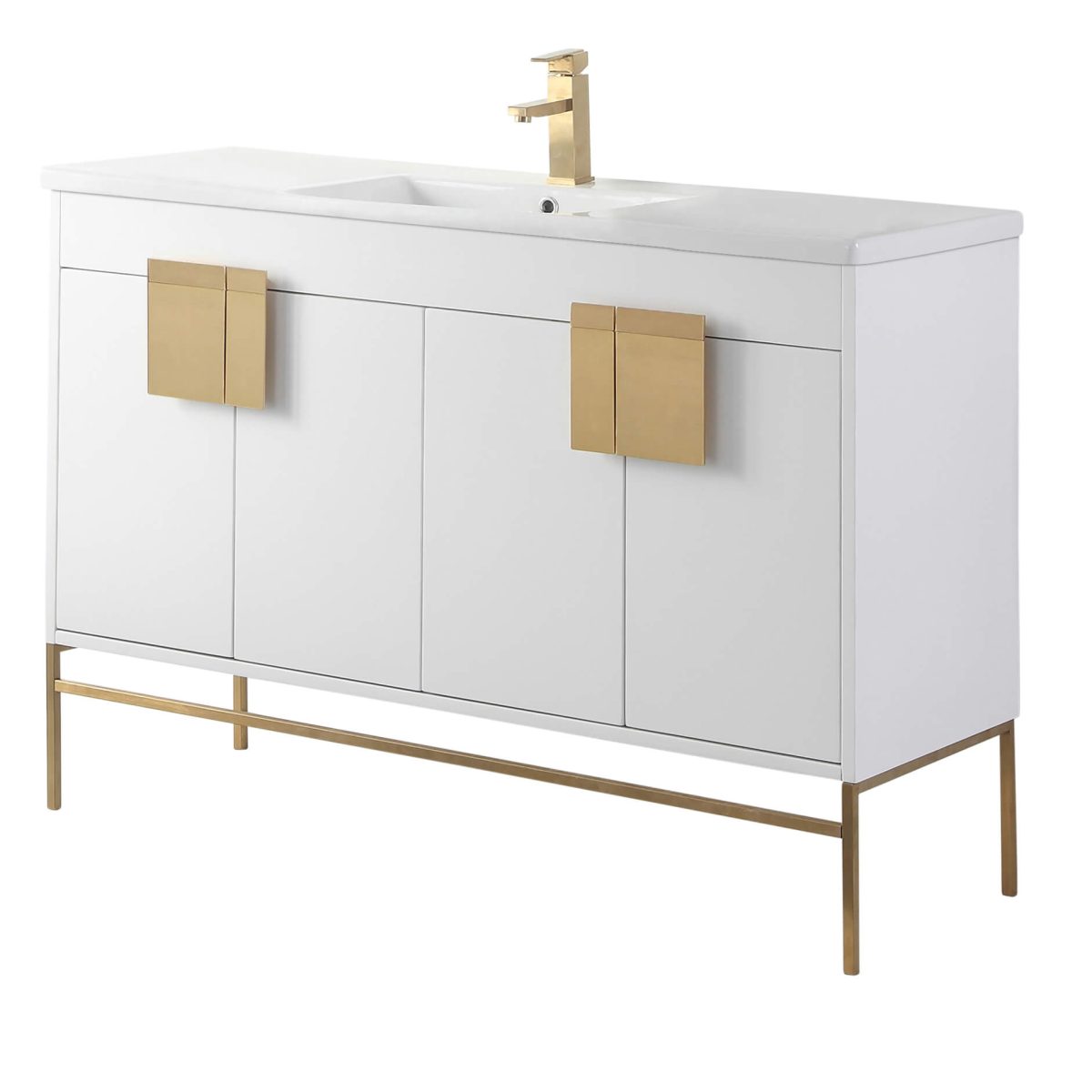 Shawbridge 48" Modern Single Bathroom Vanity  White with Satin Brass Hardware