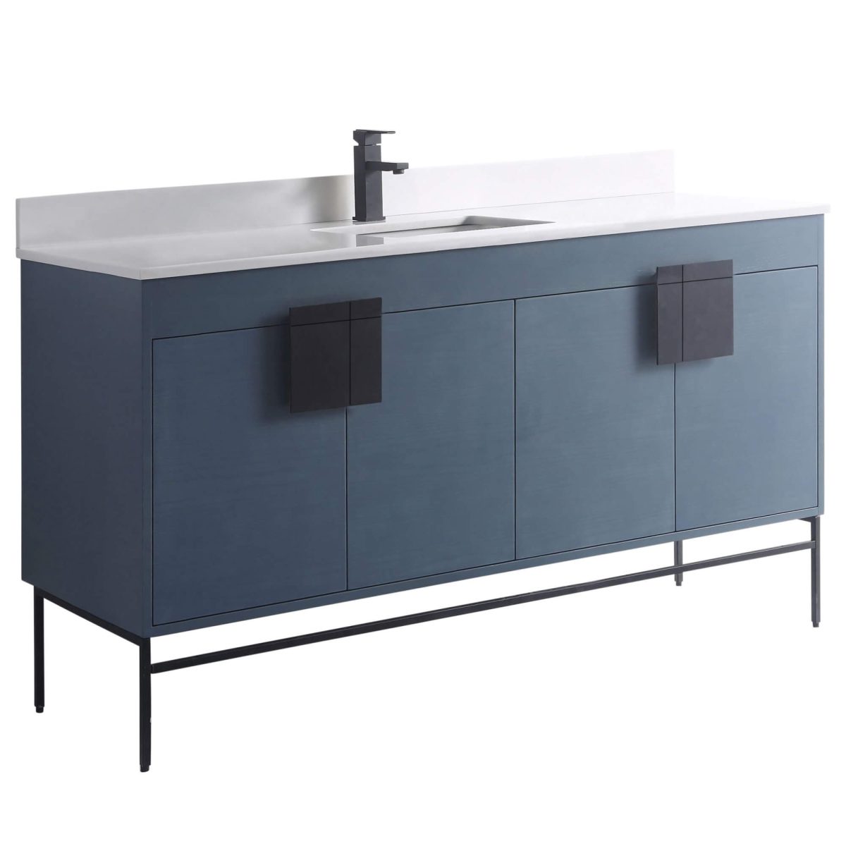 Shawbridge 60" Modern Single Bathroom Vanity  French Blue with Black Hardware