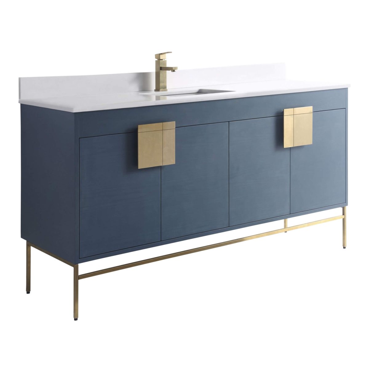 Shawbridge 60" Modern Single Bathroom Vanity  French Blue with Satin Brass Hardware