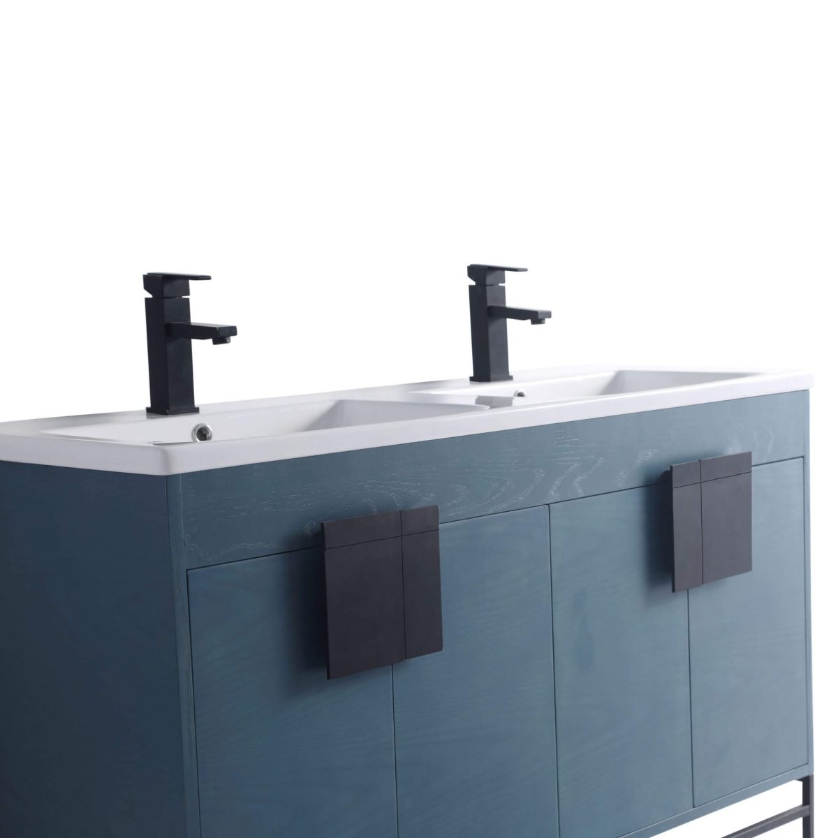 Shawbridge 48" Modern Double Bathroom Vanity  French Blue with Black Hardware