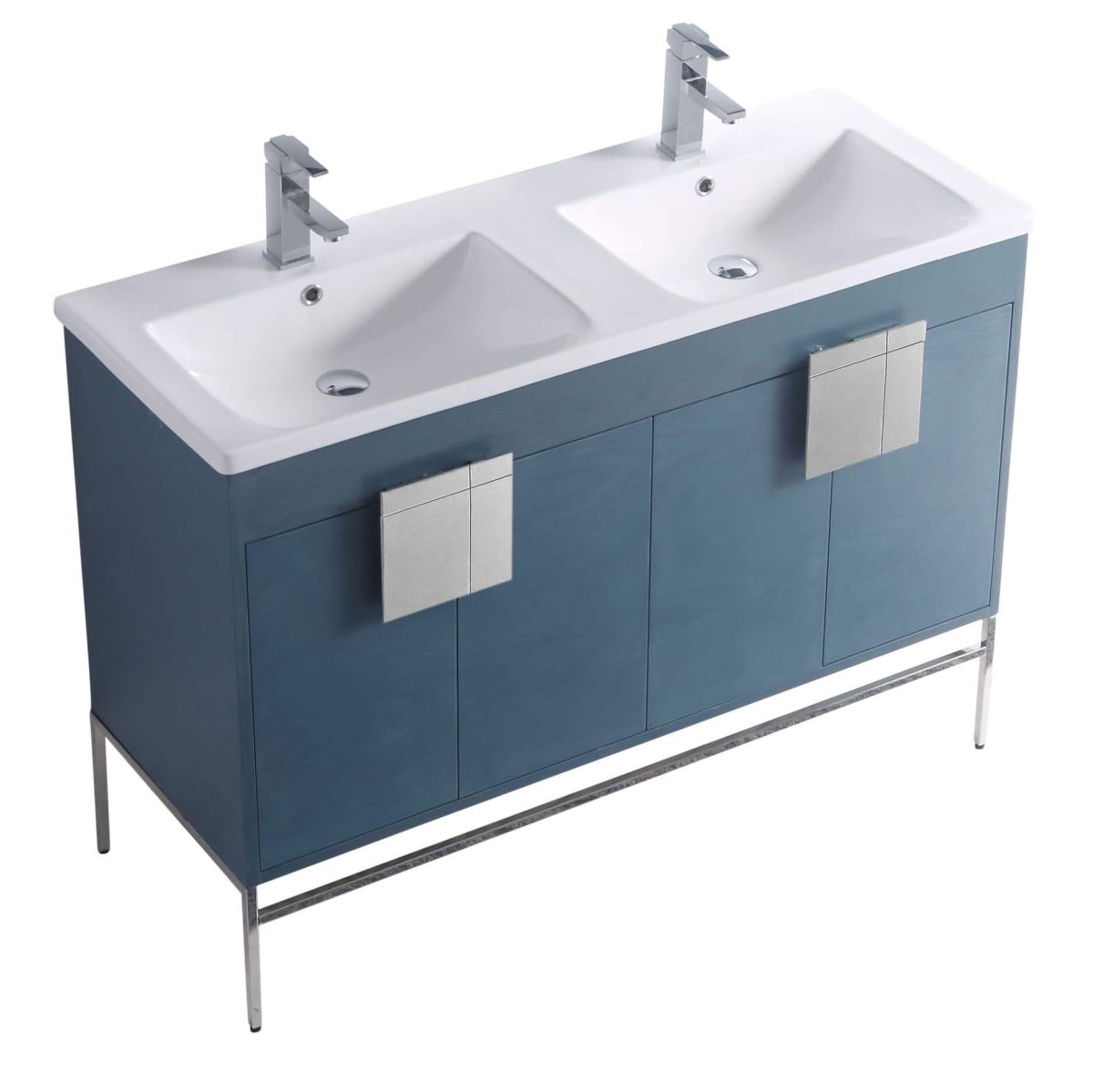 Shawbridge 48" Modern Double Bathroom Vanity  French Blue with Polished Chrome Hardware