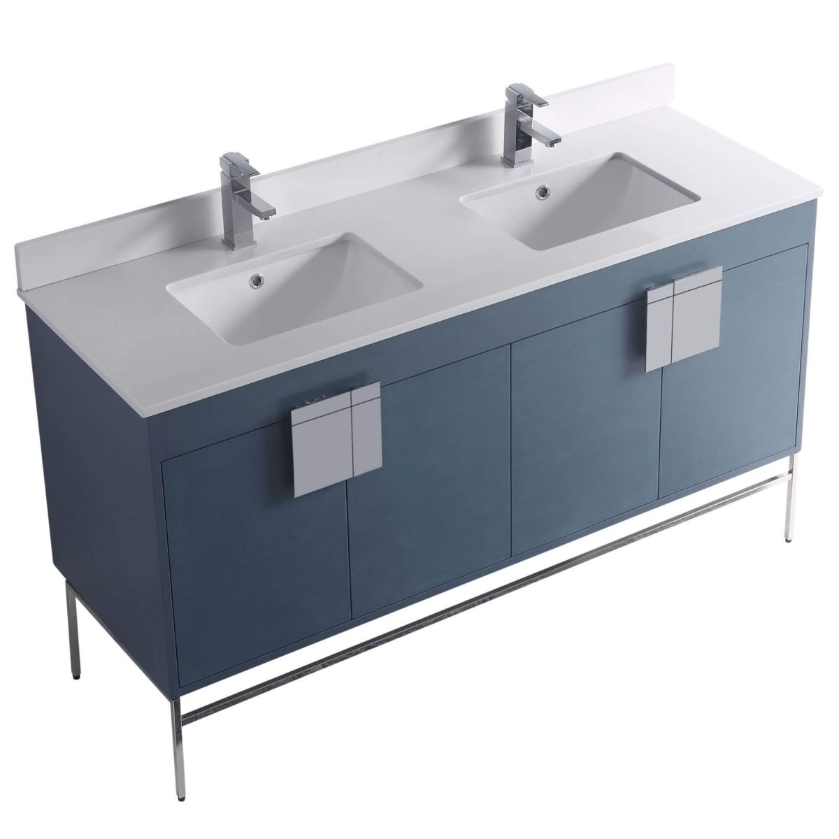 Shawbridge 60" Modern Double Bathroom Vanity  French Blue with Polished Chrome Hardware