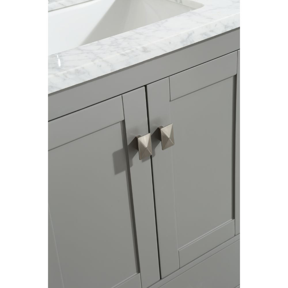 Eviva London 36 In. Transitional Grey Bathroom Vanity With White Carrara Marble Countertop