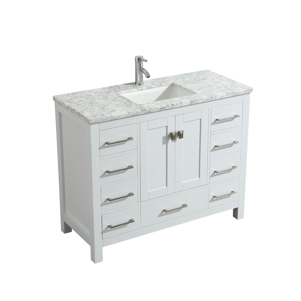 Eviva London 42 In. Transitional White Bathroom Vanity With White Carrara Marble Countertop