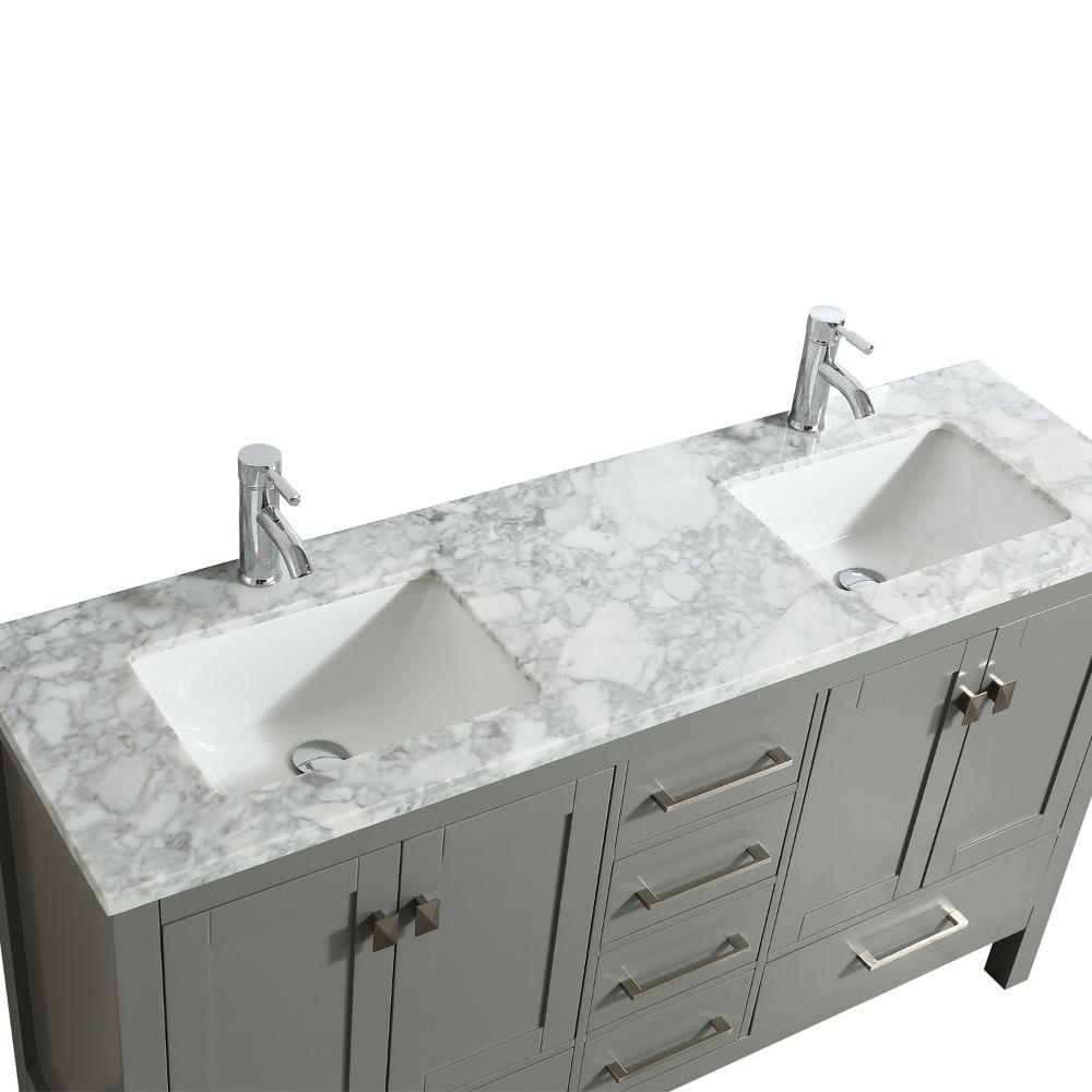 Eviva London 60 inch Transitional Gray Bathroom Vanity With White Carrara Marble Countertop