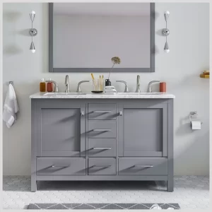 Aberdeen 48″ Double Bathroom Vanity in Gray with Carrara Marble Countertop