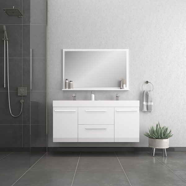 Alya Bath Ripley 60" Wall Mount Bathroom Vanity in White