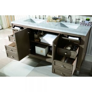 Chicago 60" Double Vanity Cabinet open doors and drawers