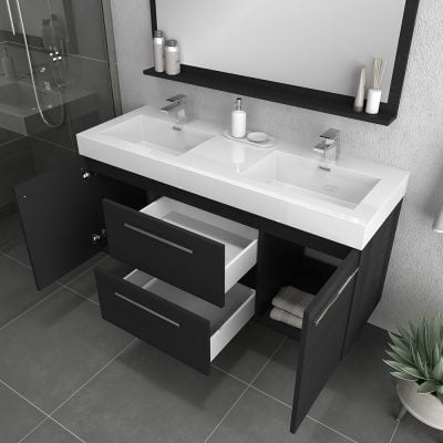 Alya Bath Ripley 54 Inch Wall Mounted Bathroom Vanity, Black