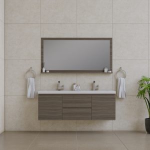 Alya Bath Paterno 60 inch Double Wall Mount Bathroom Vanity Gray