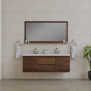 Alya Bath Paterno 60 Inch Double Wall Mount Bathroom Vanity Rosewood