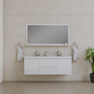 Alya Bath Paterno 60 Inch Double Wall Mount Bathroom Vanity White