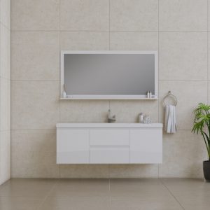 Alya Bath Paterno 60 Inch Single Wall Mount Bathroom Vanity White