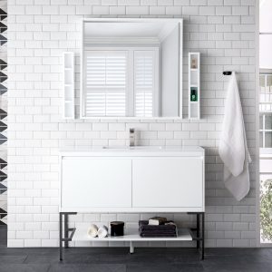 Milan 48" Bathroom Vanity, Glossy White, Matte Black, White Top