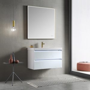 Jena 36" Wall Mount Vanity with LED Lights in Light Gray