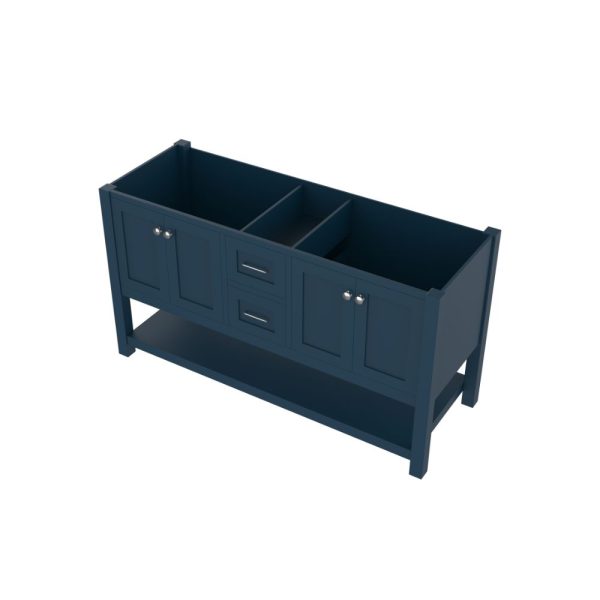 Wilmington 60" Double Bathroom Vanity Cabinet Without Top, Blue