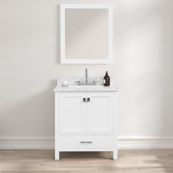 Geneva 30″ Bathroom Vanity Matte White with Carrara Marble Top