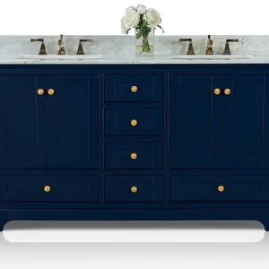 Audrey 60 in. Bath Vanity Set in Heritage Blue with Gold Hardware