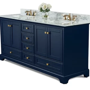 Audrey 72 in. Bath Vanity Set in Heritage Blue with Gold Hardware