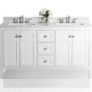 Maili 60 in. Bath Vanity Set in White with Brushed Nickel Hardware