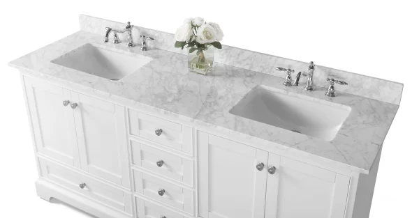 Audrey 72 in. Bath Vanity Set in White with Brushed Nickel Hardware