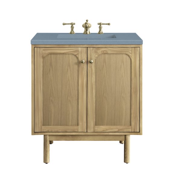 Laurent 30" Bathroom Vanity In Light Natural Oak With Cala Blue Top
