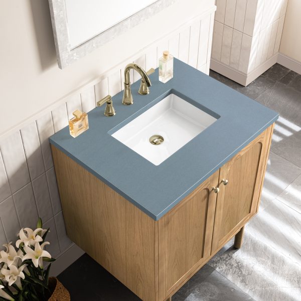 Laurent 30" Bathroom Vanity In Light Natural Oak With Cala Blue Top